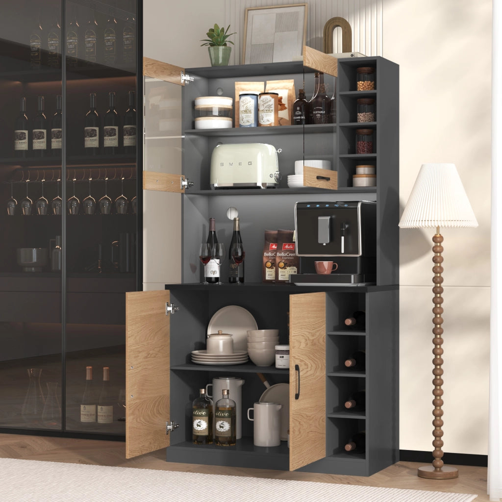 Mobile Cucina con LED ¨C MINIMAL ¨C Legno, Ripiani Regolabili, 100x47x187 cm
