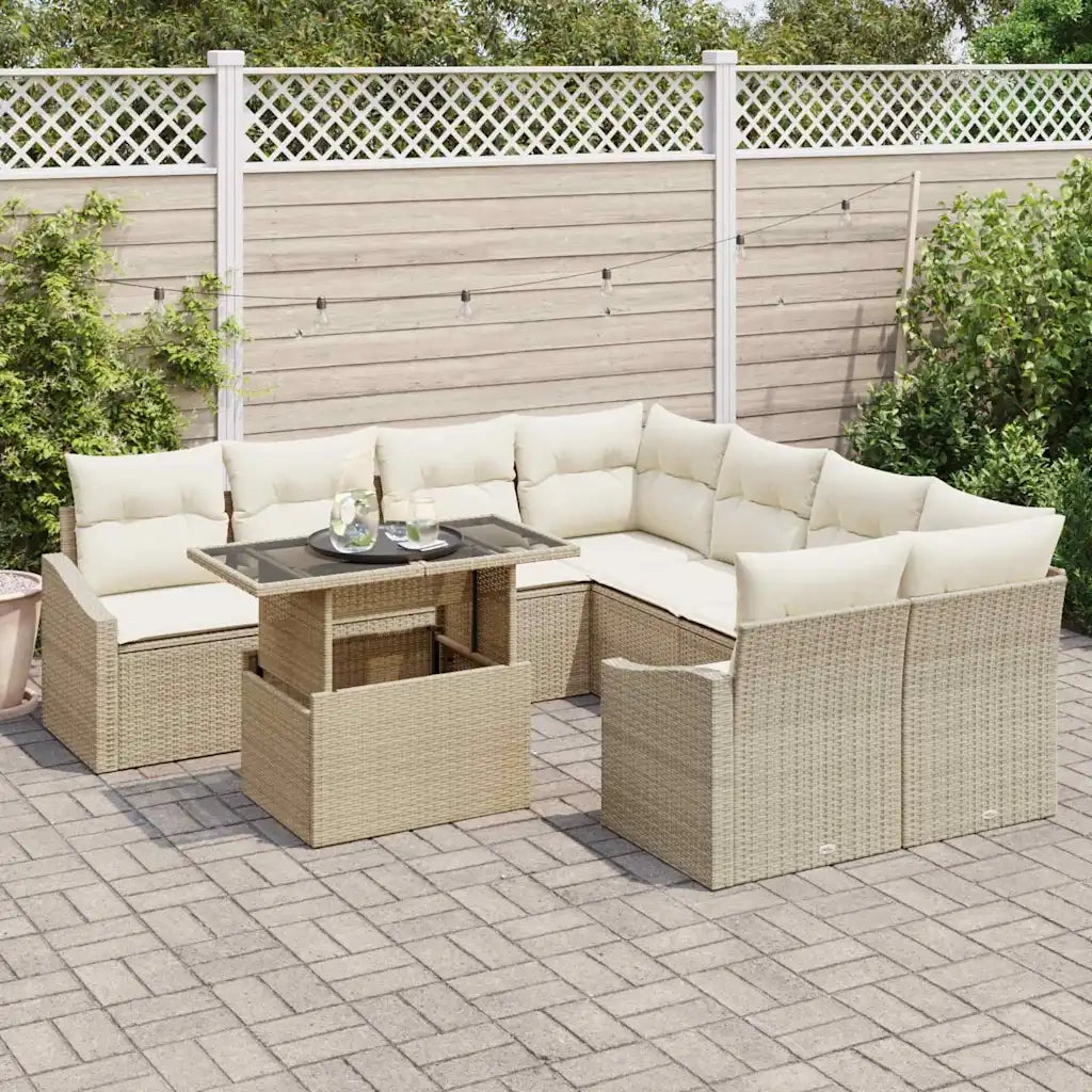 Set Divano da Giardino 9 pcs Beige e Crema polyrattan 3348977