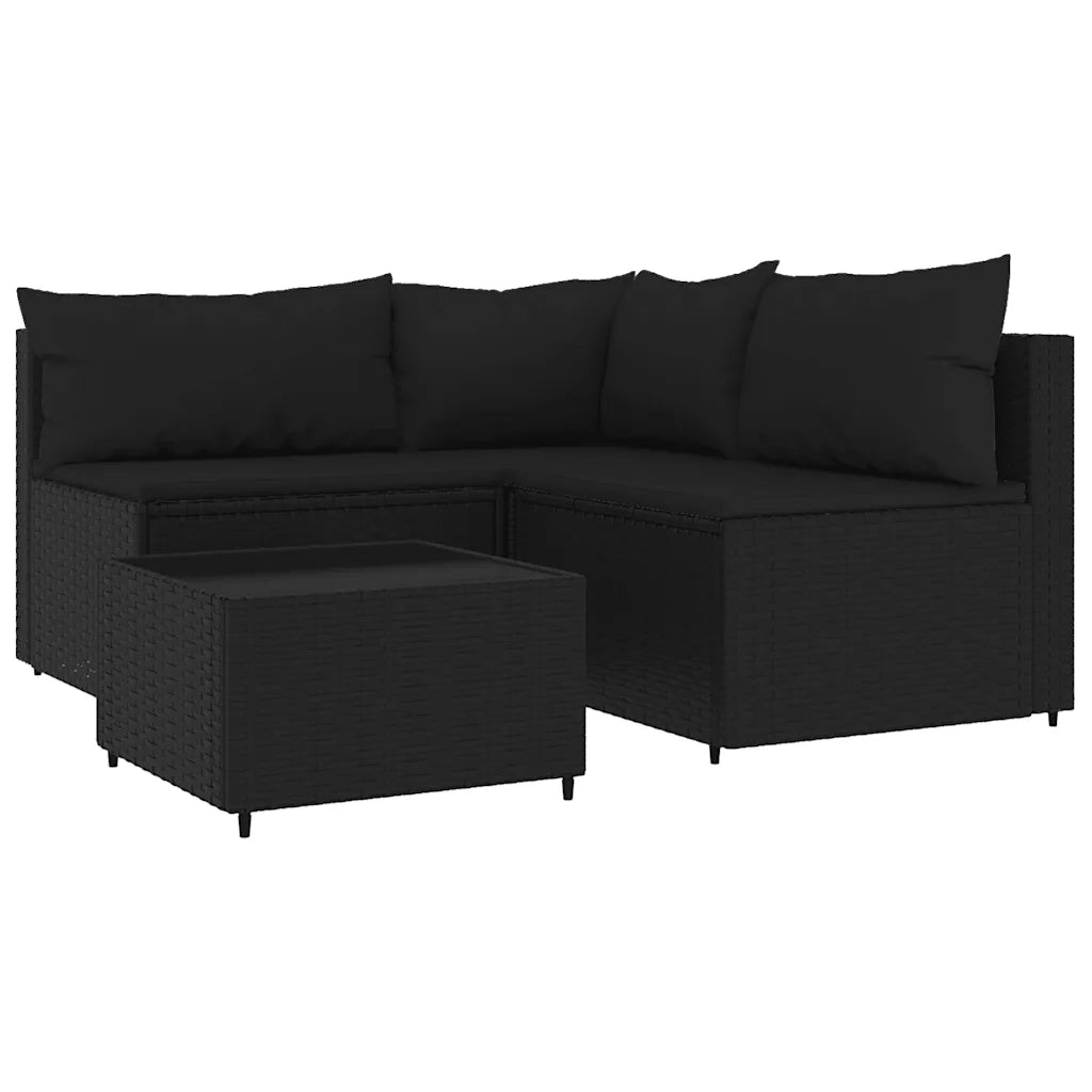 Set Divani da Giardino 4 pz con Cuscini Nero in Polyrattan 319781