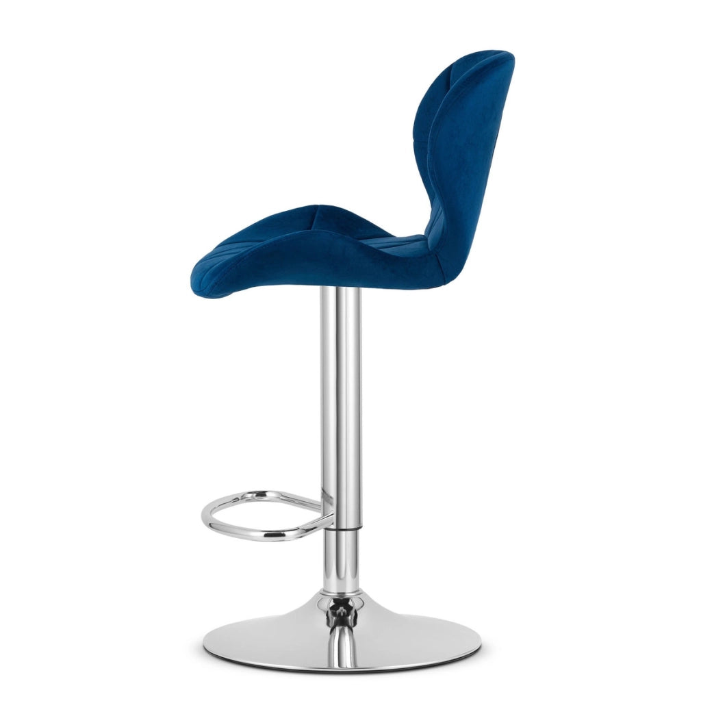 Set di 2 sgabelli bar West in velluto blu e cromo