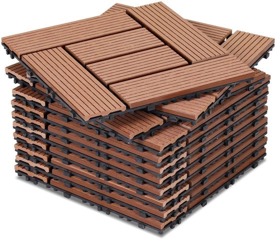 Set di lastre WPC 7 m², lastre stabili per balcone e giardino marrone 30x30cm