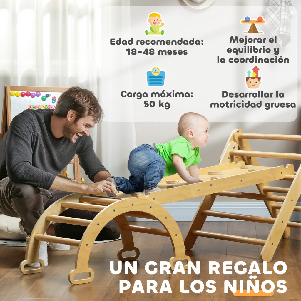 Triangolo Montessori 5 in 1 con Rampa e Arco ¨C Xylo ¨C Legno Naturale 178x64,5x63 cm