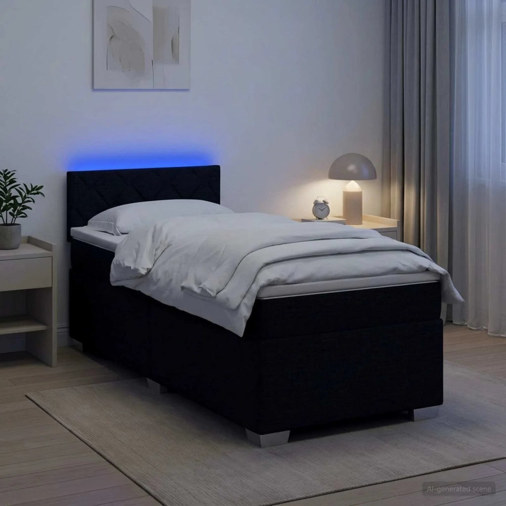 Letto con Box Spring, Materasso e LED Nero 100 x 200 cm Tessuto 3451884