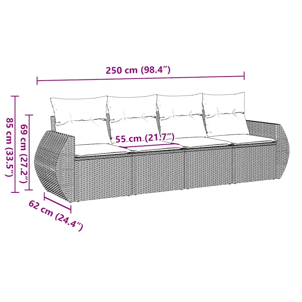 Set Divani da Giardino 4 pz con Cuscini Nero in Polyrattan 3253413