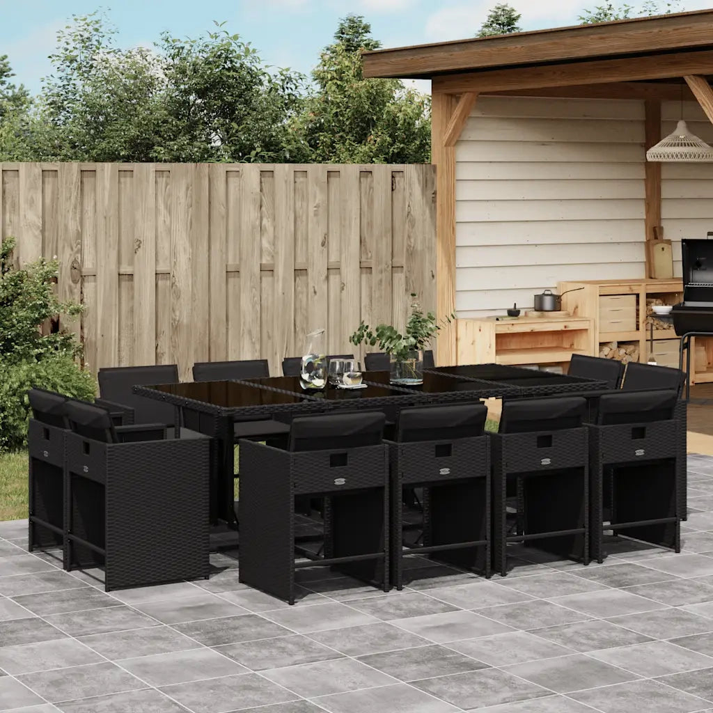 Set da Pranzo da Giardino 13pz con Cuscini Nero in Polyrattan 3211219