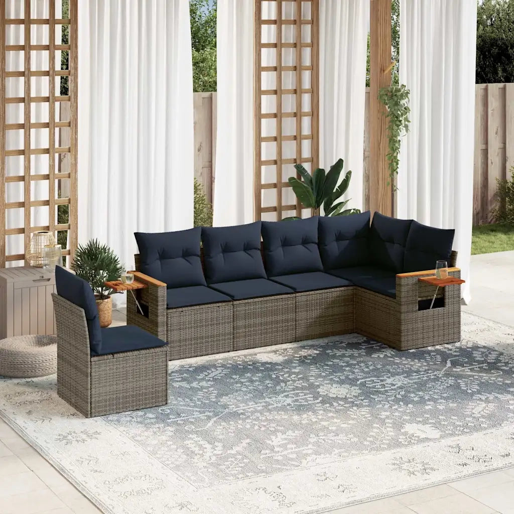 Set Divani da Giardino 6 pz con Cuscini Grigio in Polyrattan 3226859