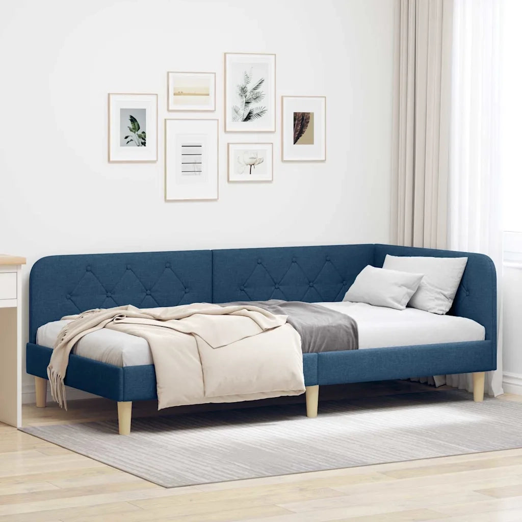 Cornice del letto ad angolo Blu 100 x 200 cm Tessuto