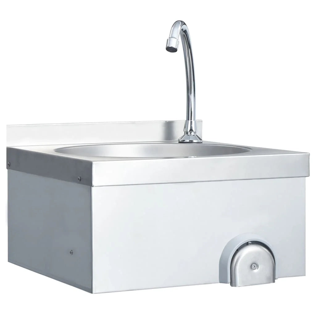 Lavello lavamani con rubinetto e dispenser sapone lavamani da appoggio mensa cucina officina 40 x 40 cm acciaio inox 02_0002445