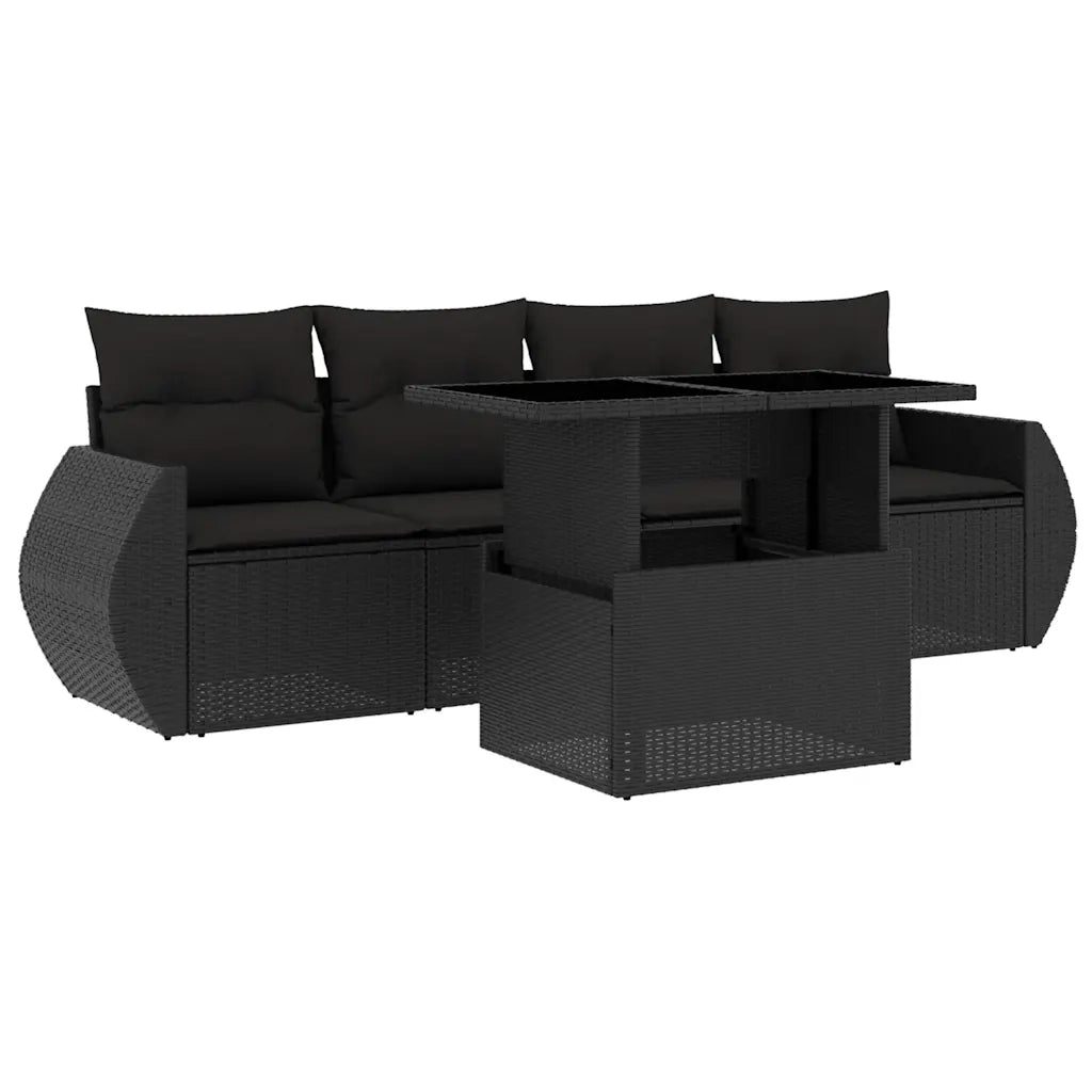Set Divani da Giardino 5 pz con Cuscini in Polyrattan Nero