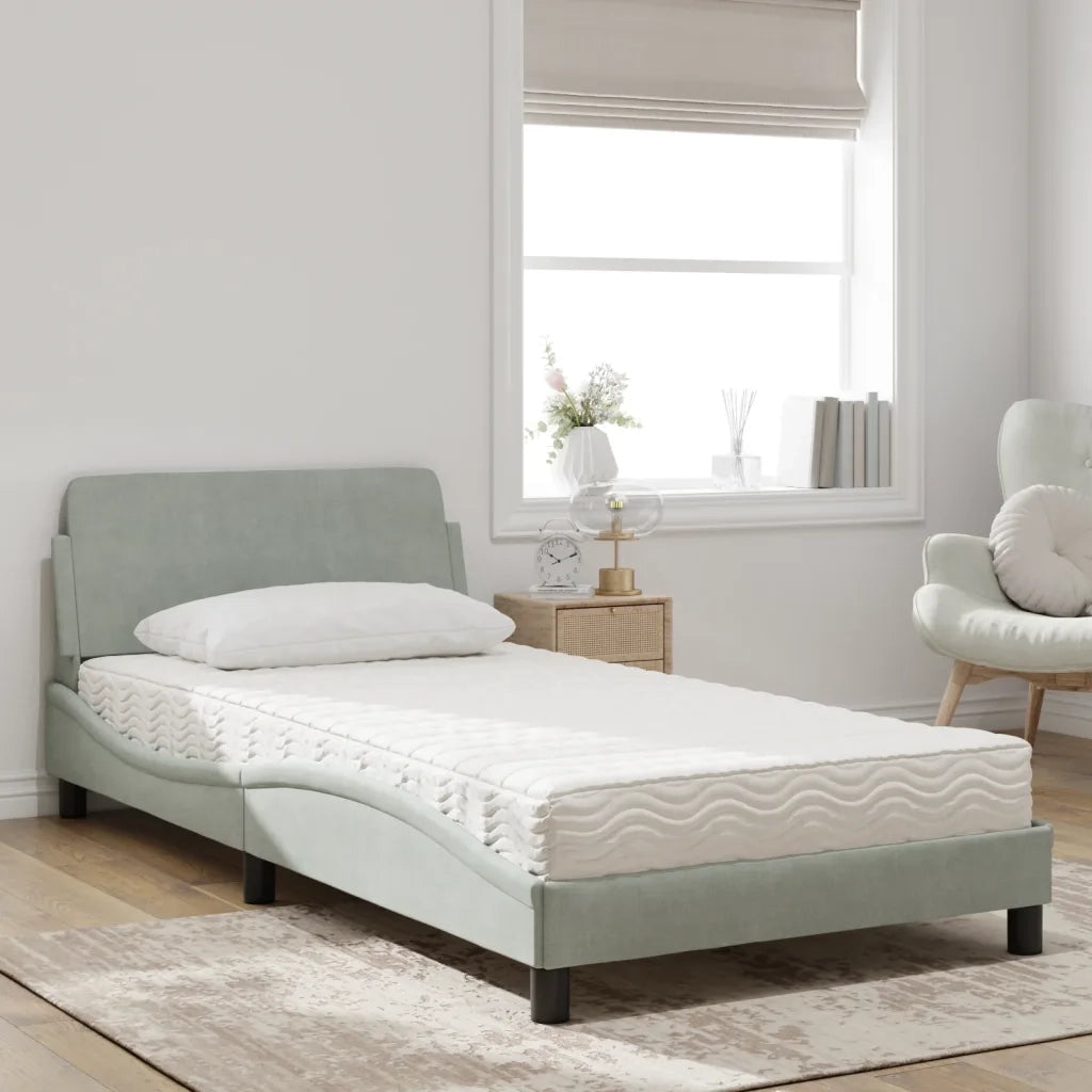 Letto con Materasso Dover Grigio Chiaro 100x200 cm in Velluto