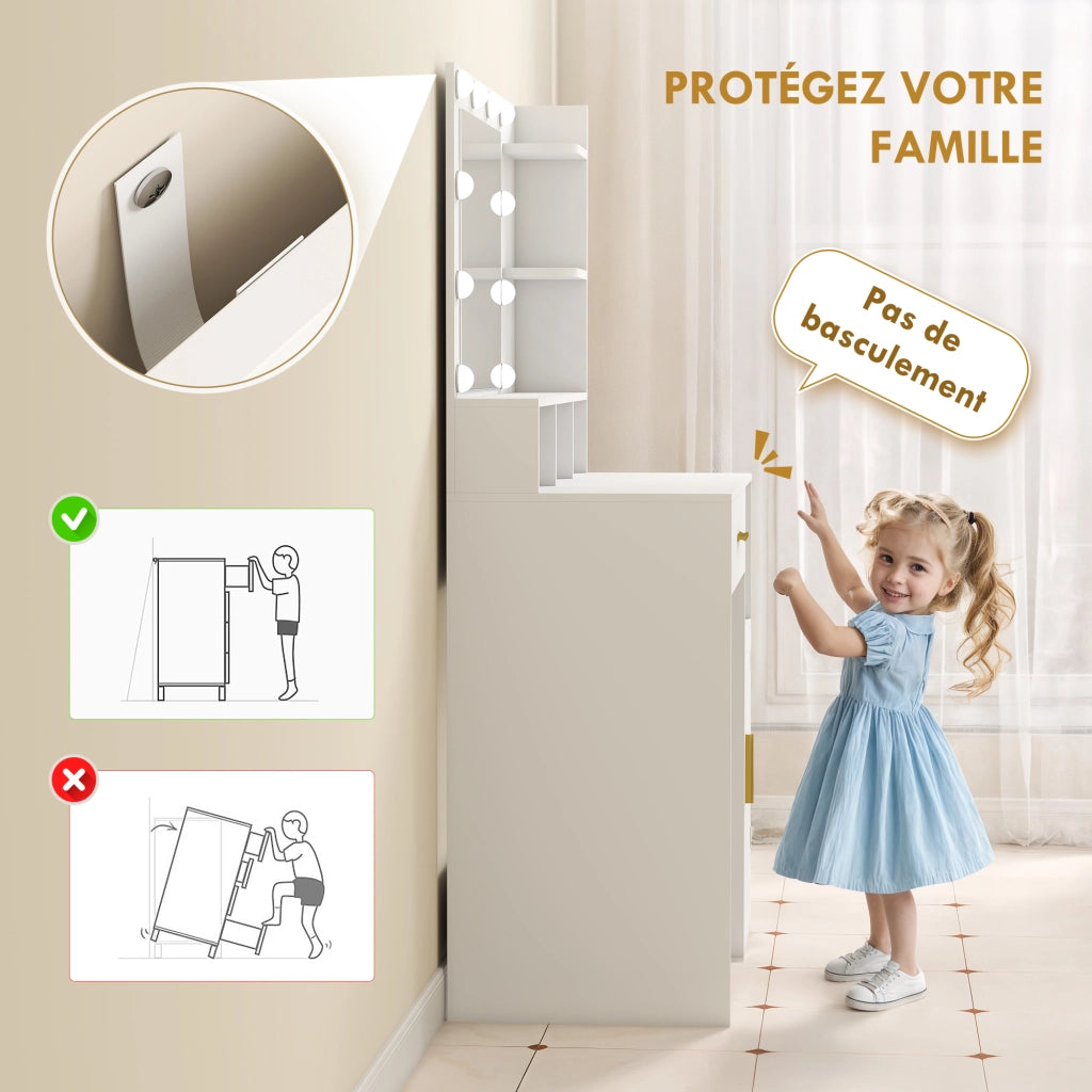 Scrivania con specchio e luci LED ¨C Minimal ¨C bianco 80x40x135cm