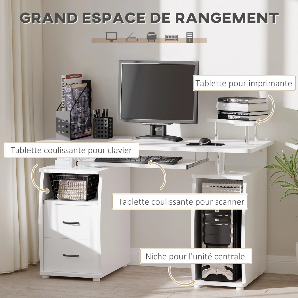 Scrivania per computer con cassetti ¨C Minimal ¨C bianco legno 120x55x85 cm