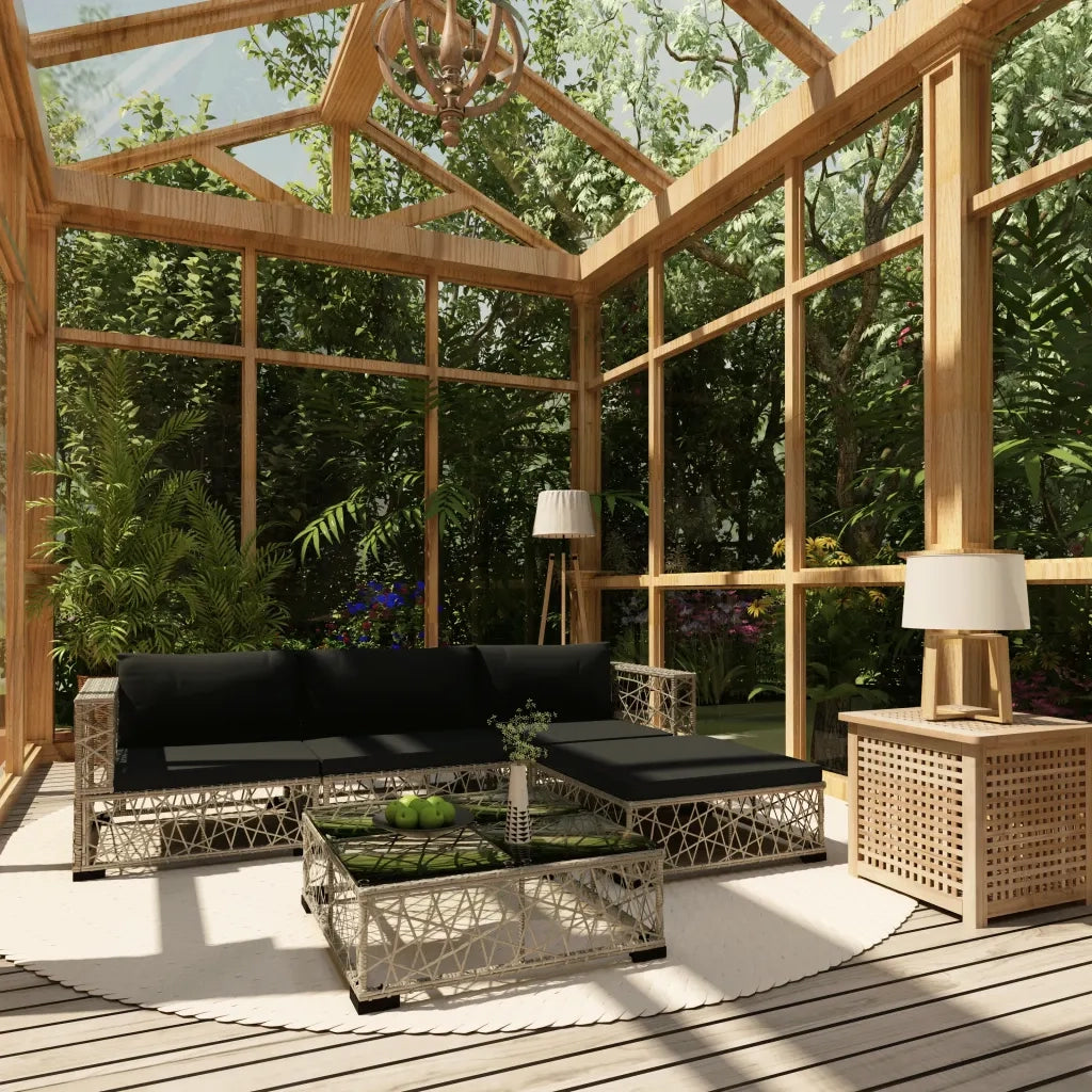Set Divani da Giardino 5 pz con Cuscini in Polyrattan Grigio 46813