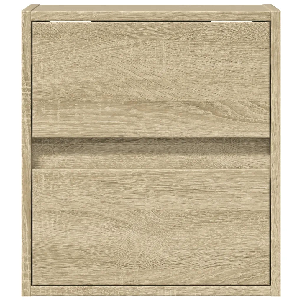 Set di 2 Comodini | Armadio da Notte | Mobiletto da notte a Parete con luci LED Rovere Sonoma