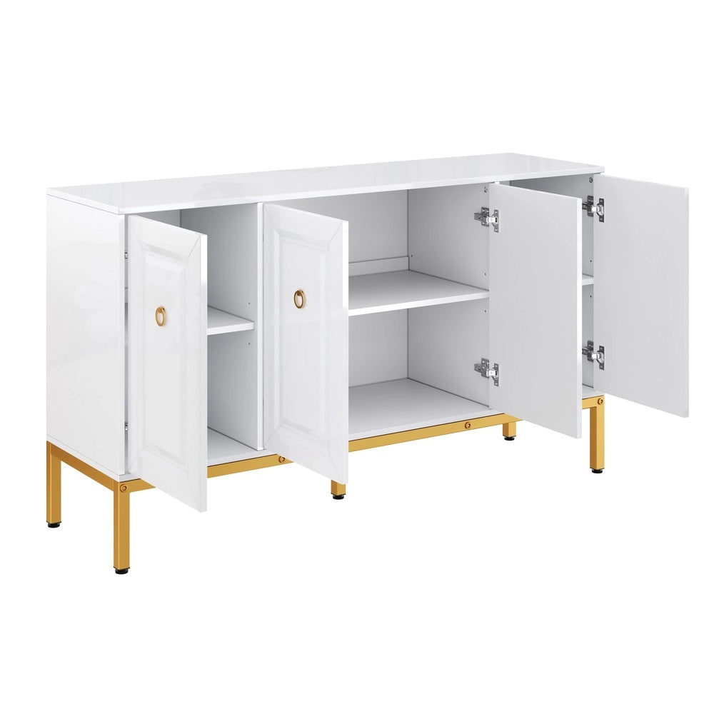 Libreria con Ripiani e Ante ¨C MINIMAL ¨C Bianco Lucido, Gambe Dorate, 140x80x40