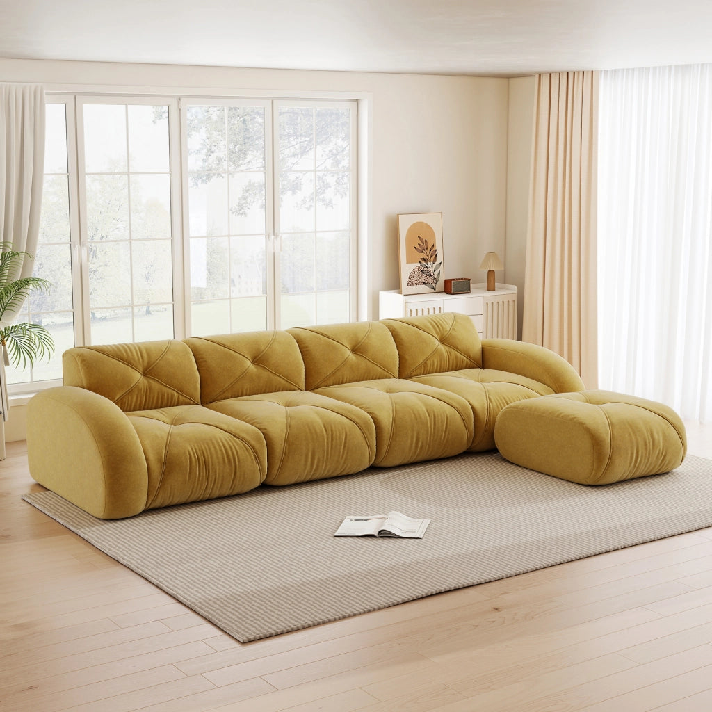 Divano Angolare Modulare 4 Posti con Poggiapiedi ¨C MINIMAL ¨C Giallo