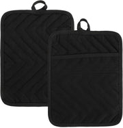 Pannellappe in cotone con tasca - resistente al calore - 2 pezzi - nero - 18,5 x 22,4 cm
