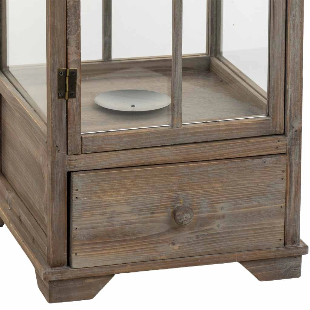 Lanterna in legno marrone invecchiato 31,5x31,5x104h cm