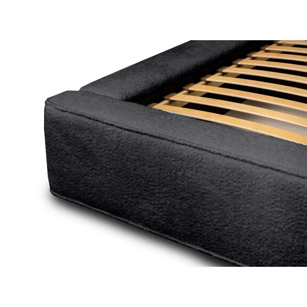 Letto contenitore VELORA – Antracite profondo bouclé – 180x200 cm – Tessuto velluto morbido – Rete sollevabile – Spazio di stoccaggio integrato