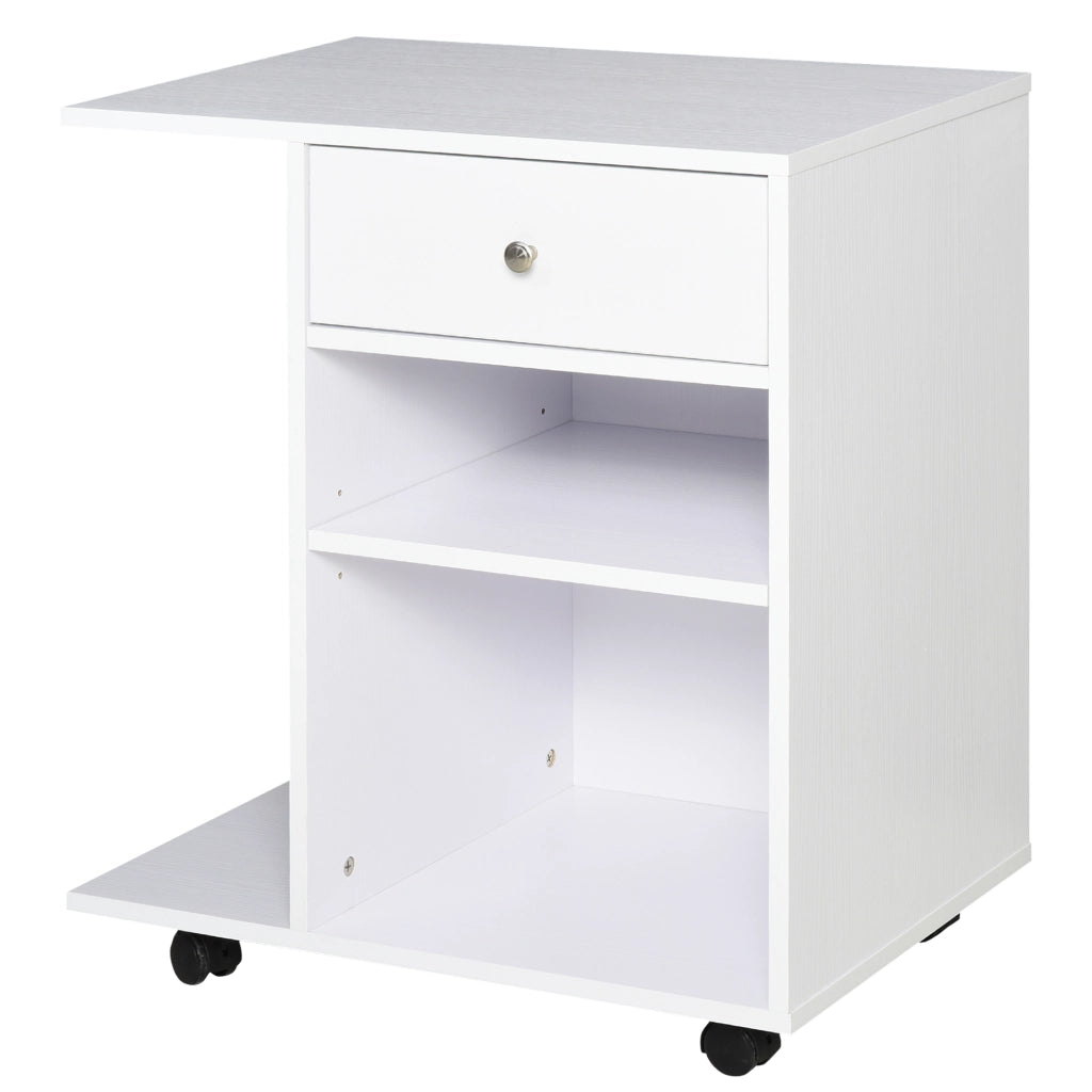 Mobiletto per Stampante in Legno con Ruote e Ripiano Regolabile ¨C Minimal ¨C Bianco