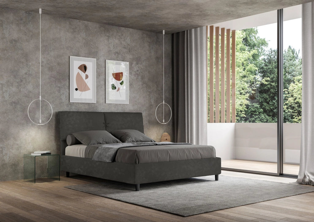Letto Matrimoniale 160x200 cm con Rete Mados Grigio