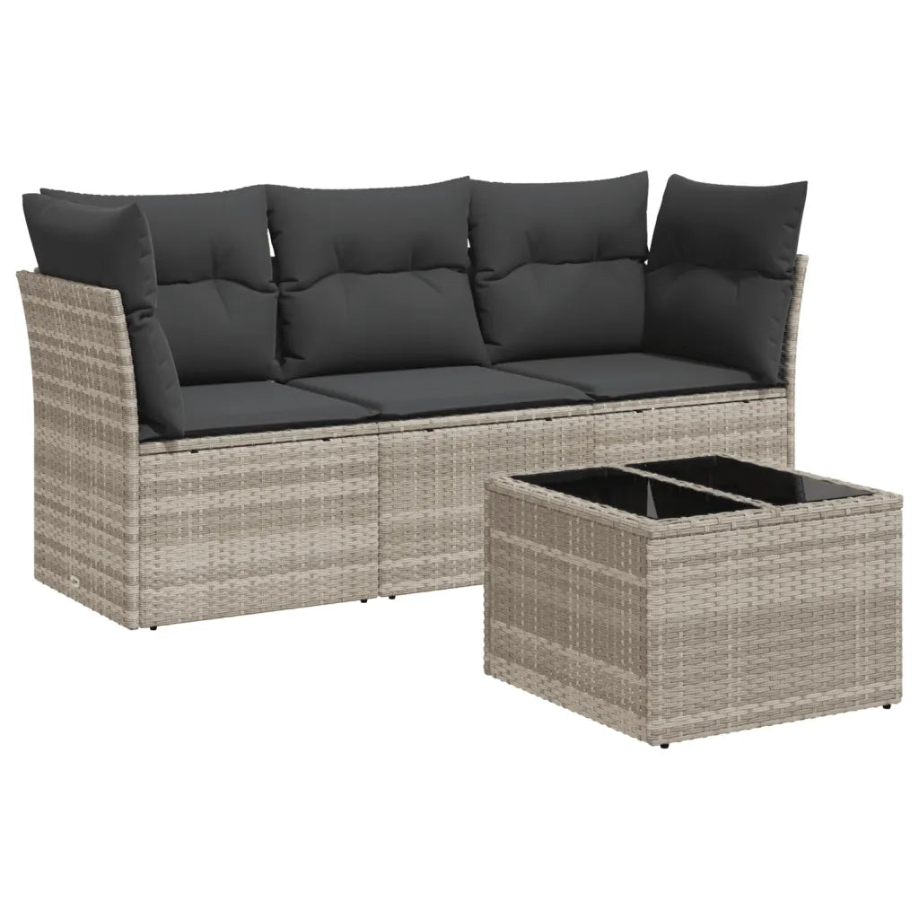 Set Divano da Giardino 4pz con Cuscini Grigio Chiaro Polyrattan 3249061