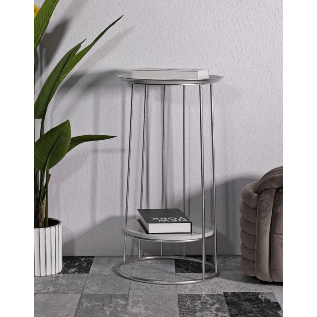 Tavolino VKH583, Argento, Marmo, 40x40x76 cm