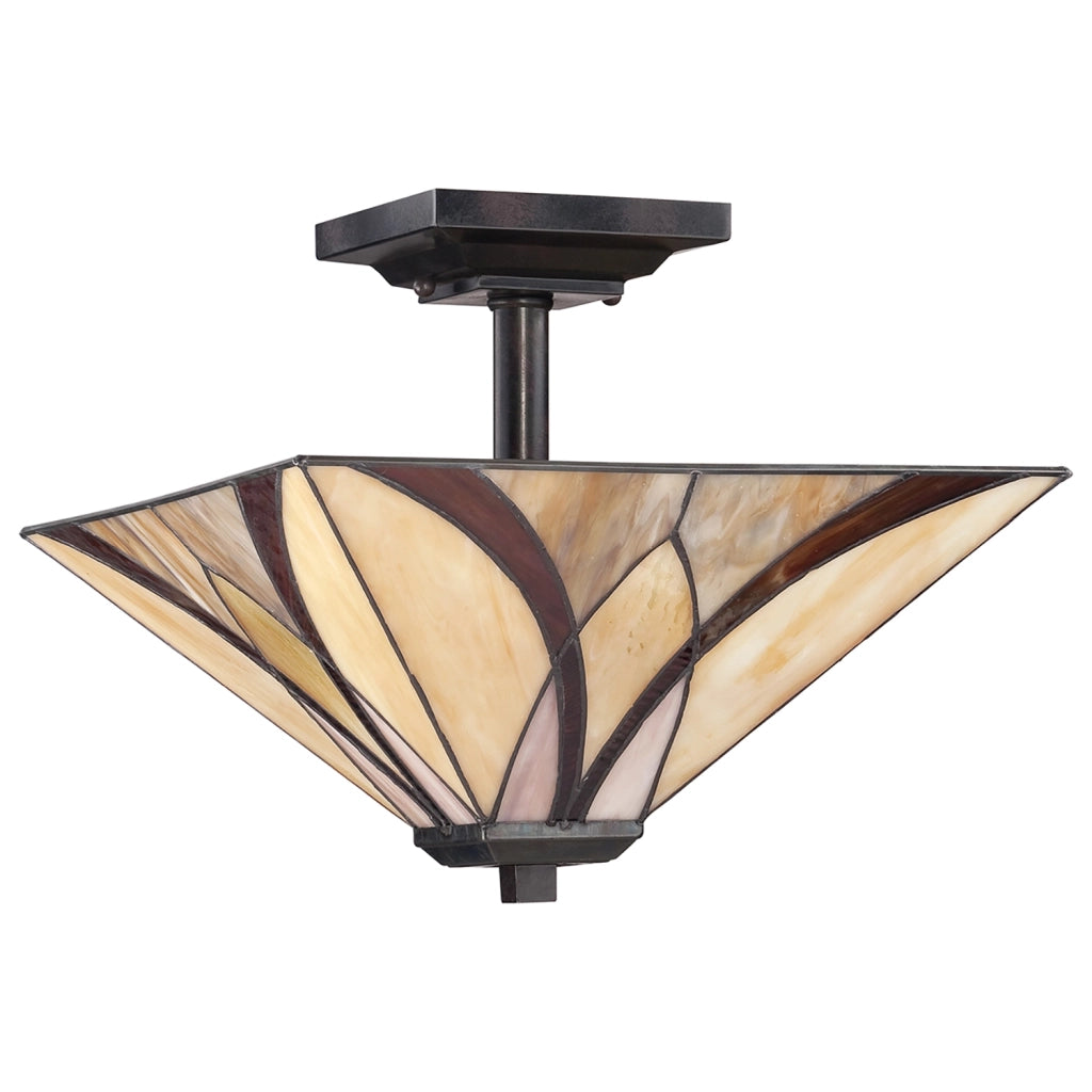 Lampada a Soffitto Tiffany Asheville Metallo Bronzo Valiant 2 Luci E27