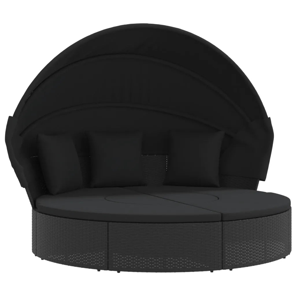 Lettino Prendisole Esterno Tetto e Cuscini Nero in Polyrattan 362255