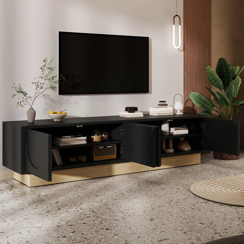 Cassettiera per TV nera in MDF lunghezza 175 cm