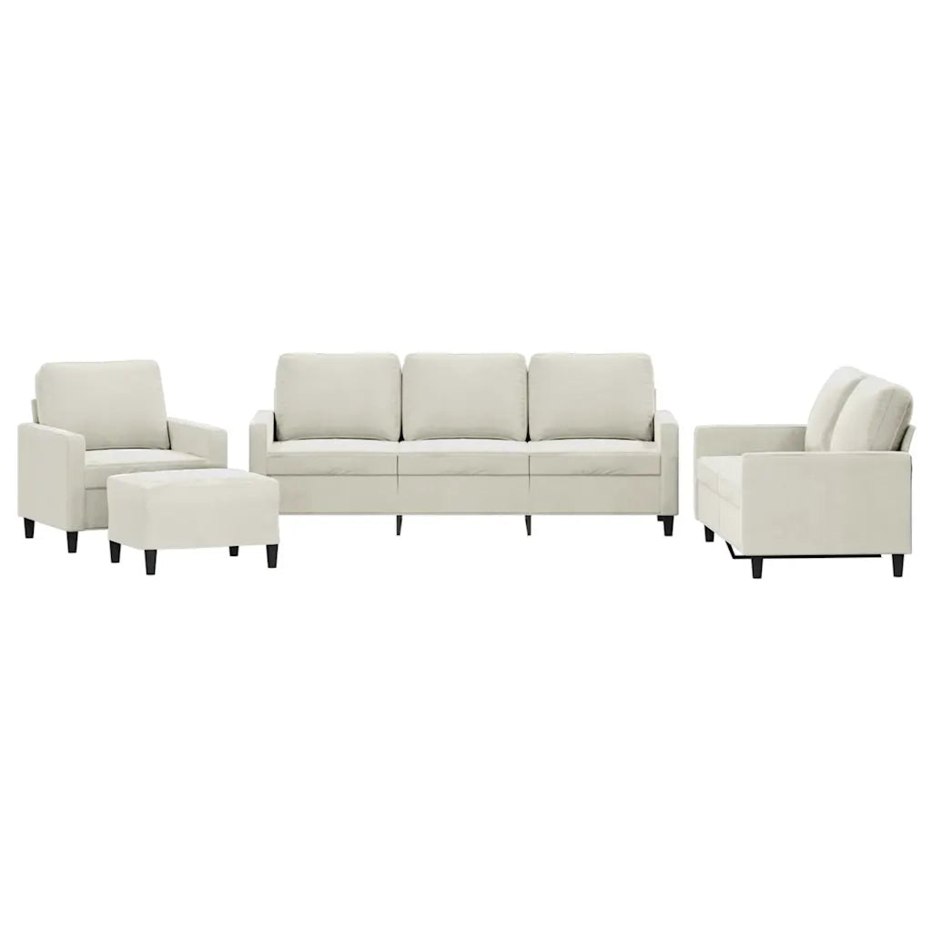 Set di Divani 4 pz con Cuscini Crema in Velluto
