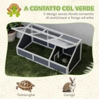 Casetta per Tartarughe di Terra senza Fondo, in Legno di Abete e Acciaio Zincato, 120x55x50A cm, Grigio e Bianco