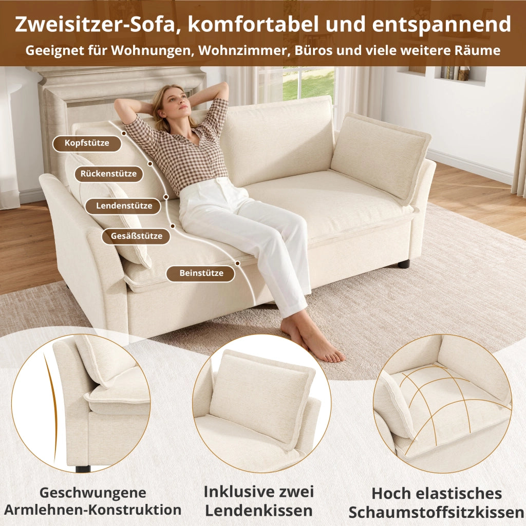 Divano modulare 3-2-1 - con cuscini per braccioli e seduta ampia - in chenille beige
