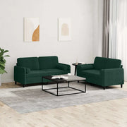 Set di Divani 2 pz con Cuscini Verde Scuro in Velluto