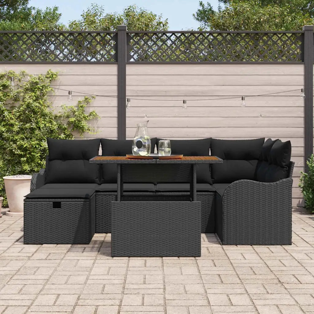 Set Divano da Giardino con cuscino 7 pcs Nero polyrattan 3359943