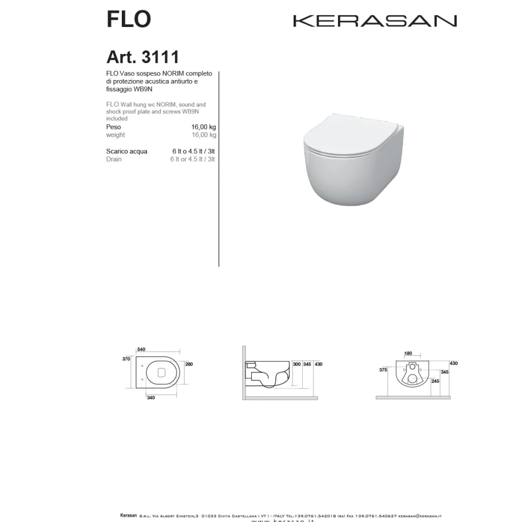 Wc Sospeso Senza Brida Bianco Opaco "Flo 54"