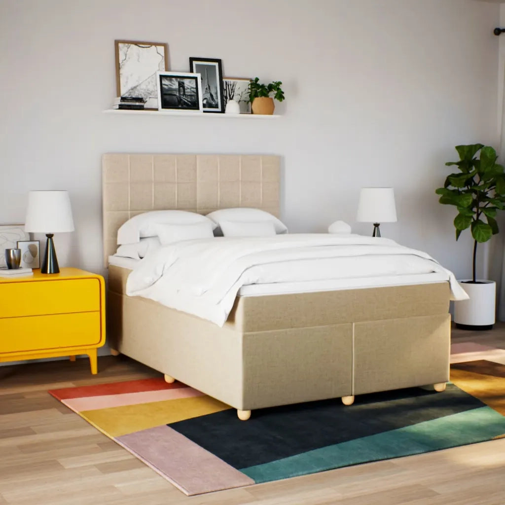 Giroletto a Molle con Materasso Crema 140x200 cm in Tessuto