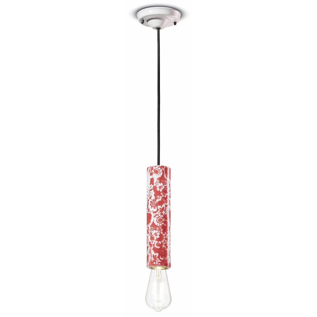 Sospensione Piccola Vintage Decò Pi Ceramica Ming Rosso 1 Luce E27