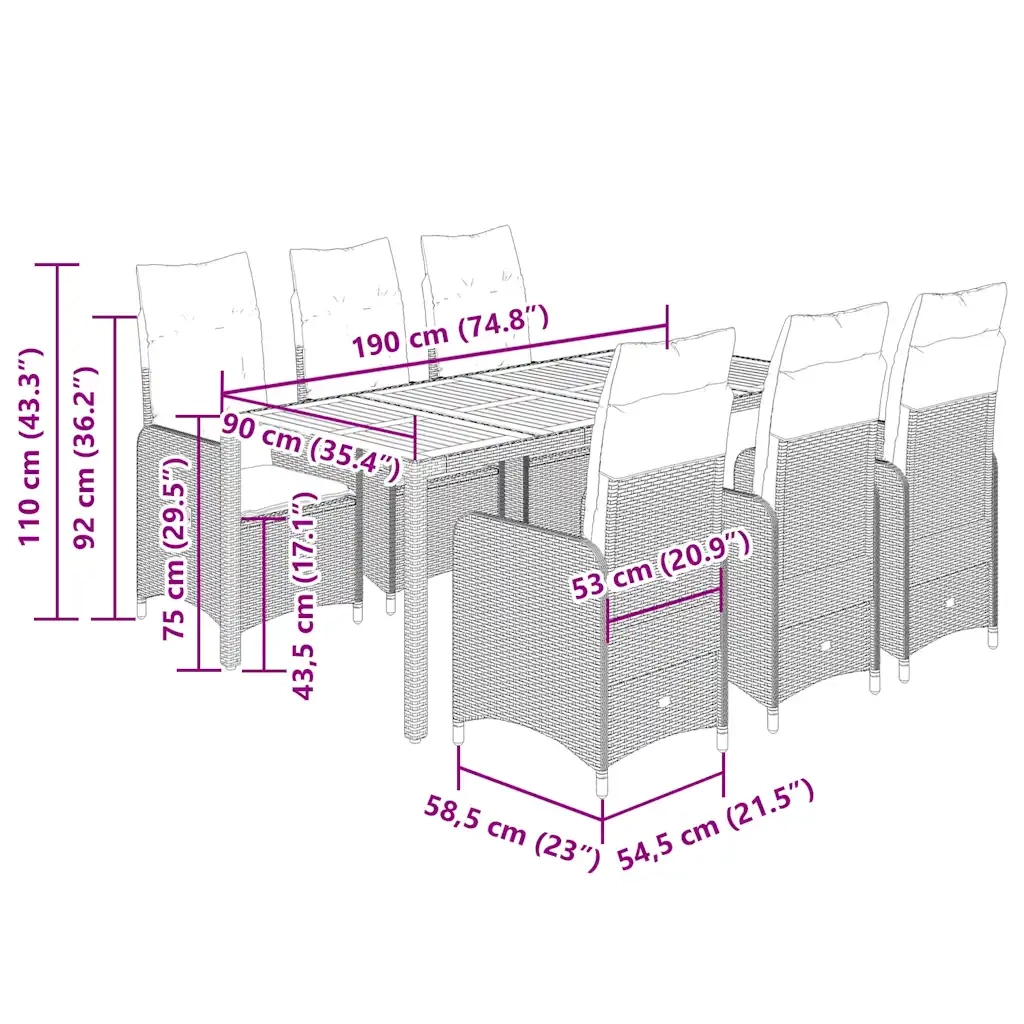 Set Bistrò da Giardino 9 pz con Cuscini in Polyrattan Nero 3276982