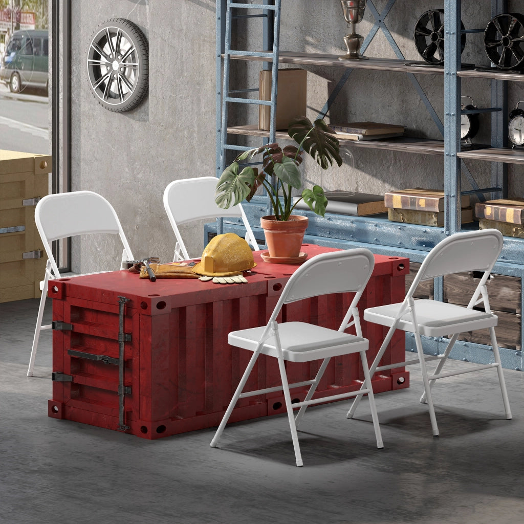 Set di 4 Sedie Pieghevoli da Pranzo ¨C Zephmum ¨C Struttura in Metallo Bianco 45x46x78 cm