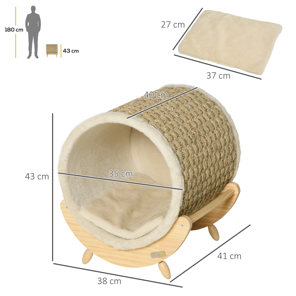 CUCCIA per gatti con tiragraffi e cuscino 41x38x43 cm legno kaki