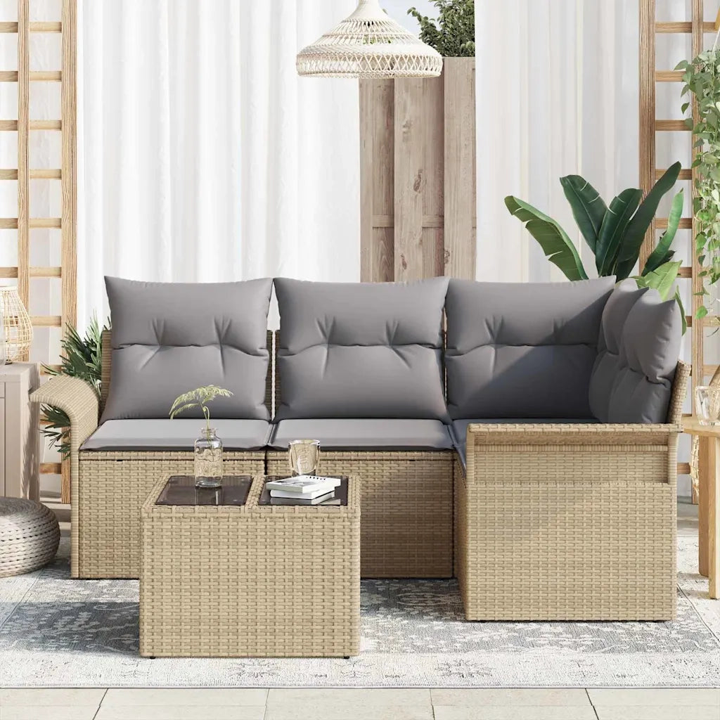 Set Divano da Giardino con archiviazione 5 pcs Beige polyrattan