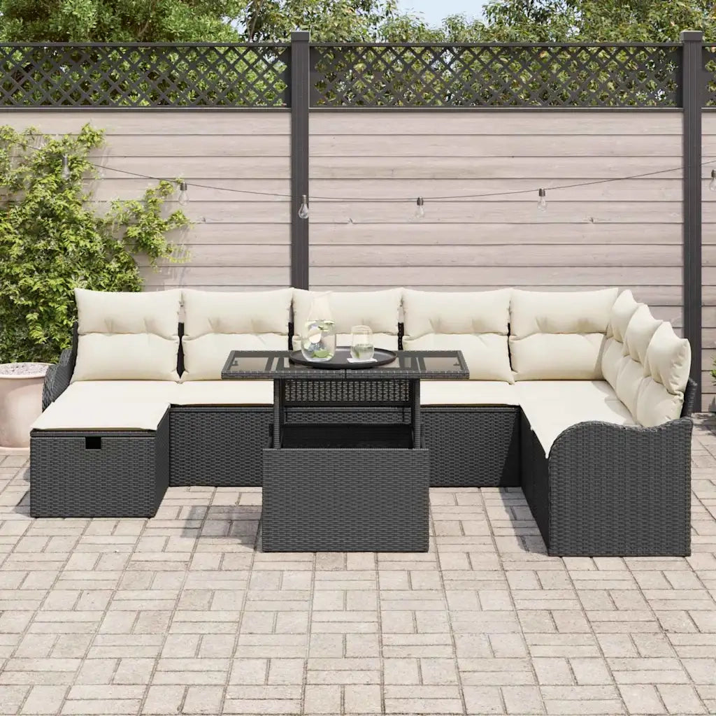 Set Divano da Giardino con cuscino 9 pcs Nero Poly Rattan 3359734
