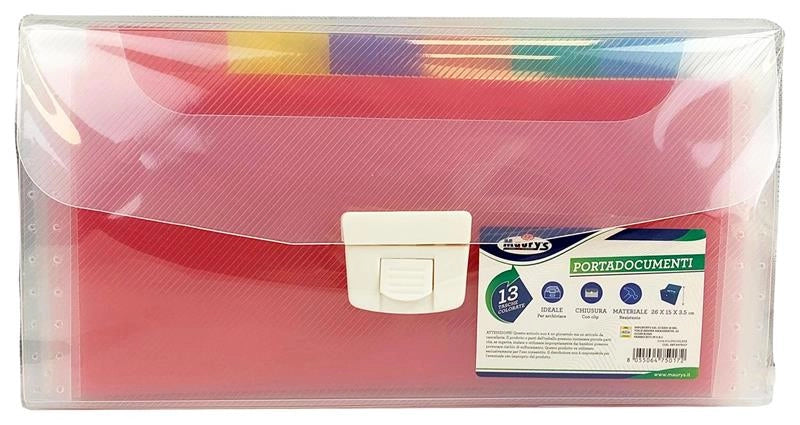 PORTADOCUMENTI LILLO 26X15X3,5 CM 13 TASCHE COLORATE IN PLASTICA