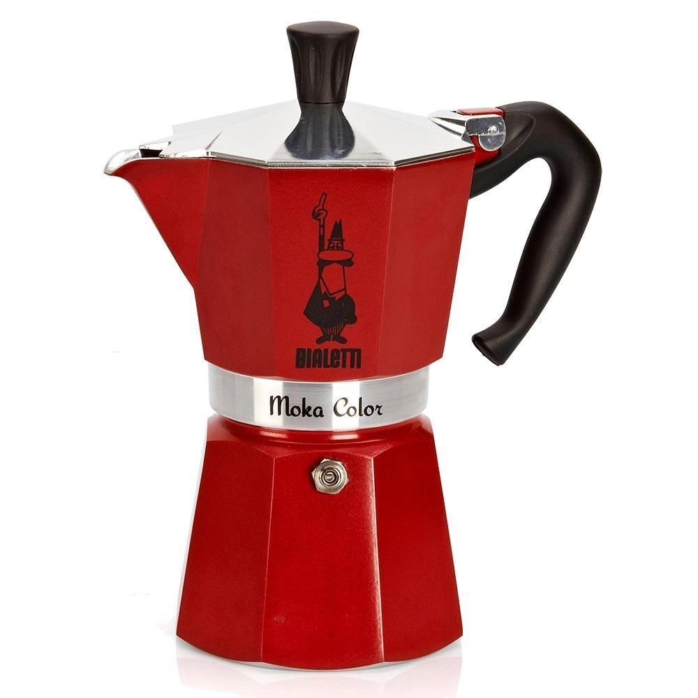 Bialetti 6633 Moka Express Caffettiera 6 Tazze 250 ml Alluminio Valvola Sicurezza colore Rosso