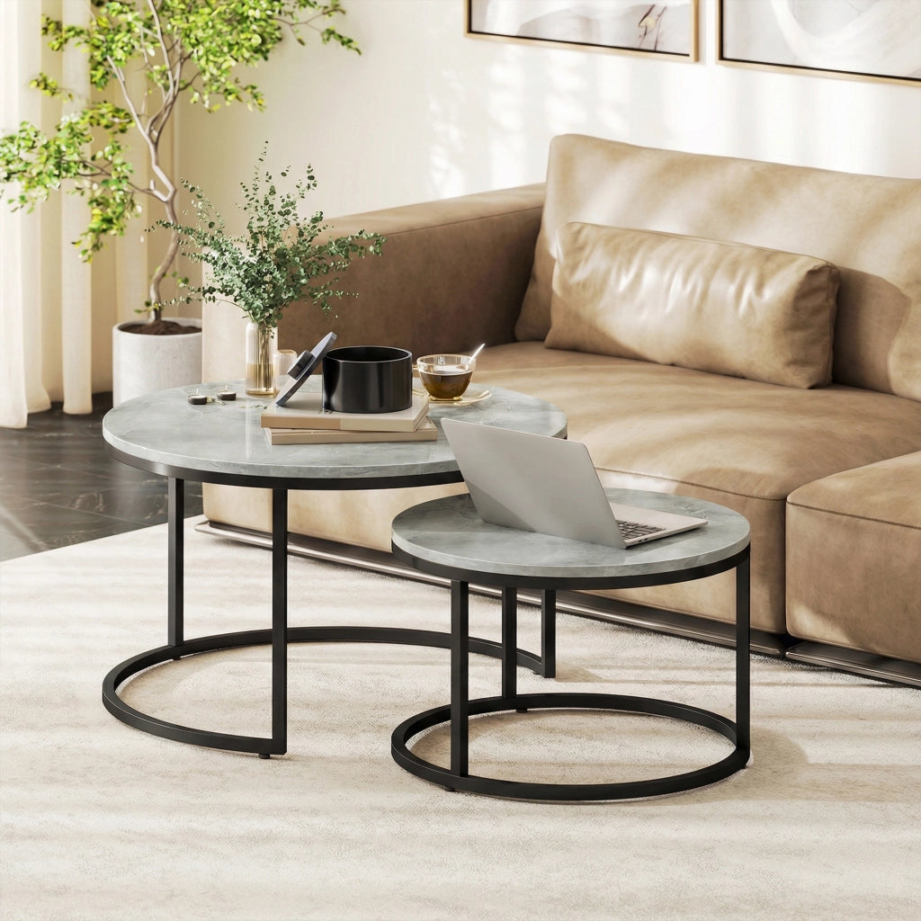 Tavolino da caff¨¨ impilabile 2 pezzi ¨C Minimal ¨C grigio metallo