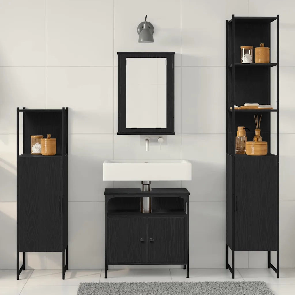 Set di mobili per il bagno 4 pcs Rovere nero Legno multistrato 3334427