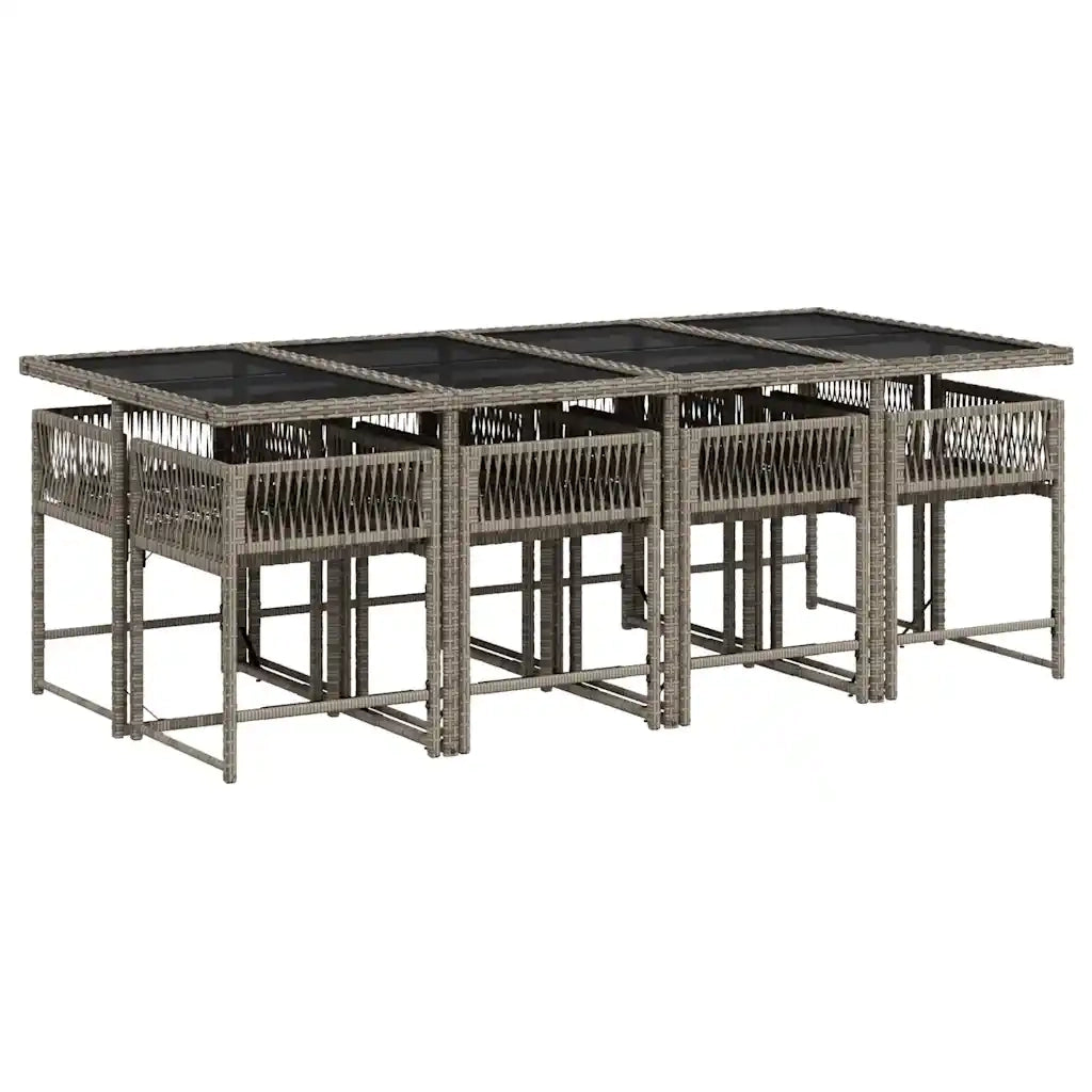 Set da Pranzo da Giardino 9 pz con Cuscini in Polyrattan Grigio