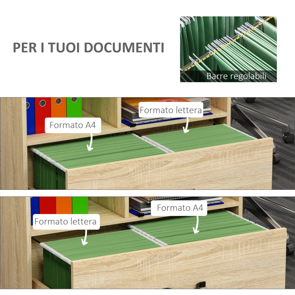 Cassettiera Mobile con Ruote Porta Stampante ¨C Xylo ¨C 5 Ruote, Cassetto e Ripiano, Legno, 77x40x73cm