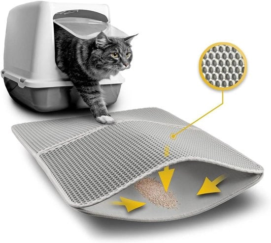 Tappeto per gatto impermeabile a doppia layer con disegno di cella di ape, 61 x 38 cm, grigio